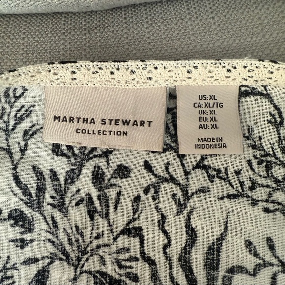 Martha Stewart Collection Kaftan Dress XL Linen Blend Black White Tassels Pocket - Picture 6 of 8